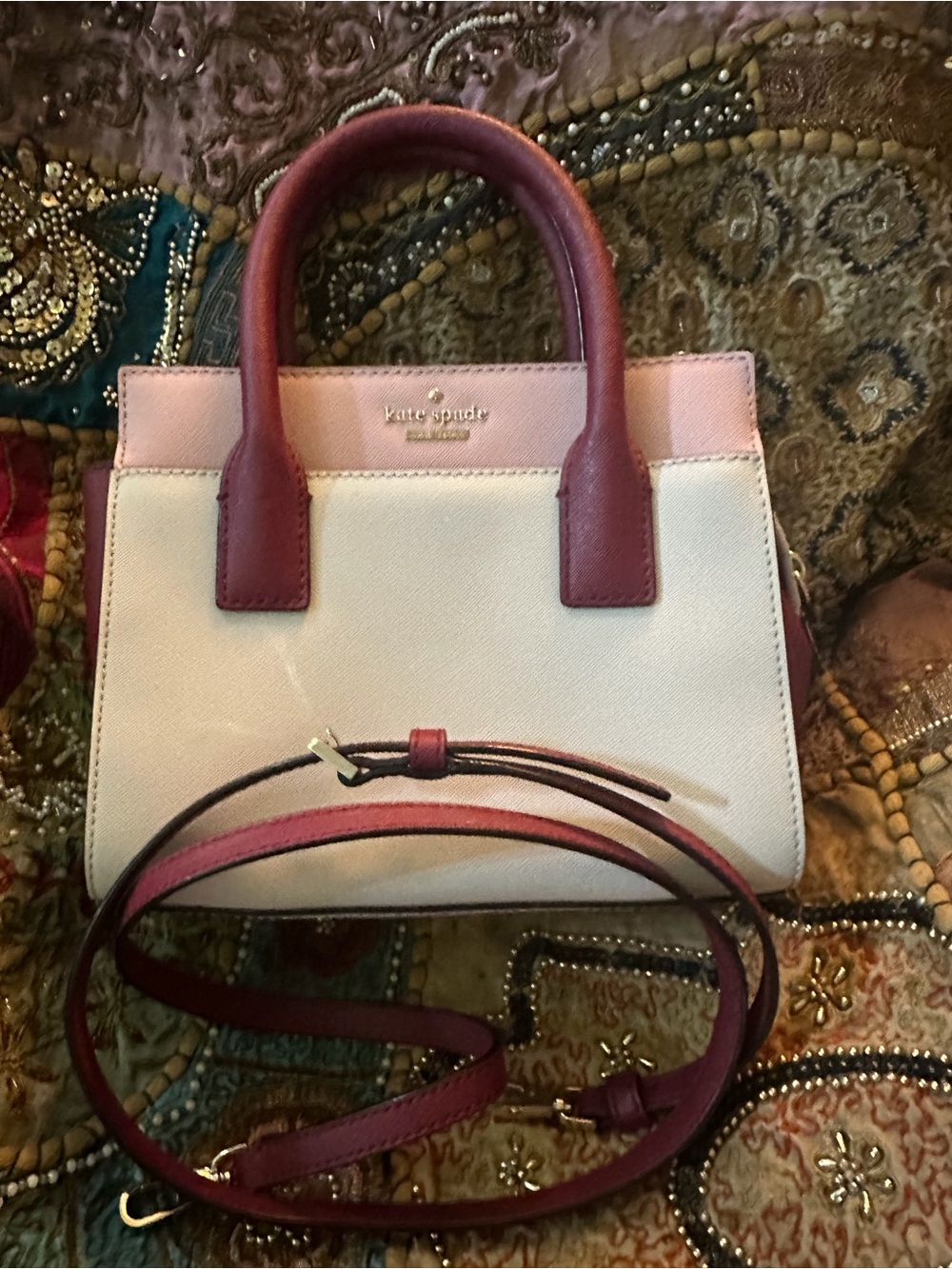 kate spade Cameron Street Two-Tone Pink, White & Berry Small Satchel - Picture 2 of 3